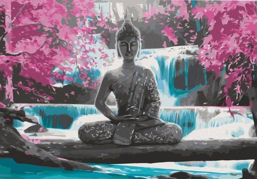 Malowanie po numerach Budda z różowymi kwiatami - Malowanie po numerach ekspert