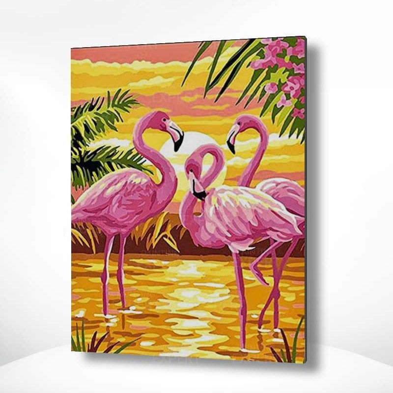 Malowanie po numerach Flamingi przy zachodzie słońca - Malowanie po numerach ekspert