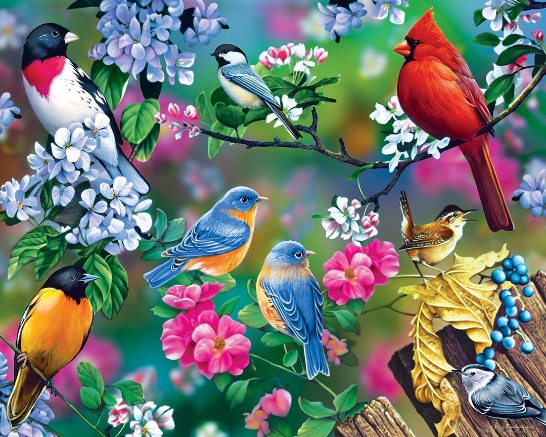 Malowanie po numerach Ptaki z kwiatami - Malowanie po numerach ekspert