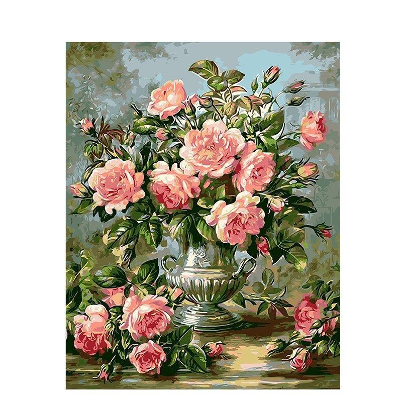 Malowanie po numerach Różowe kwiaty w wazonie - Malowanie po numerach ekspert