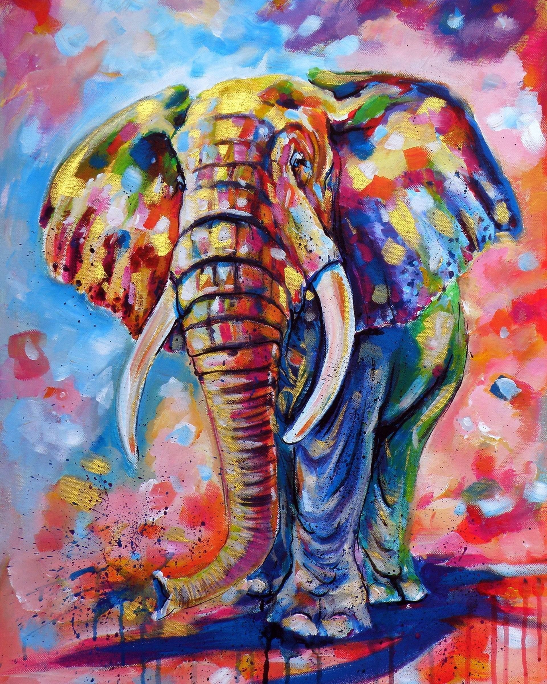 Malowanie po numerach Słoń z wesołymi kolorami - Malowanie po numerach ekspert