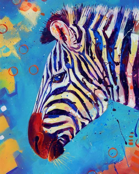 Malowanie po numerach Zebra na niebieskim tle - Malowanie po numerach ekspert